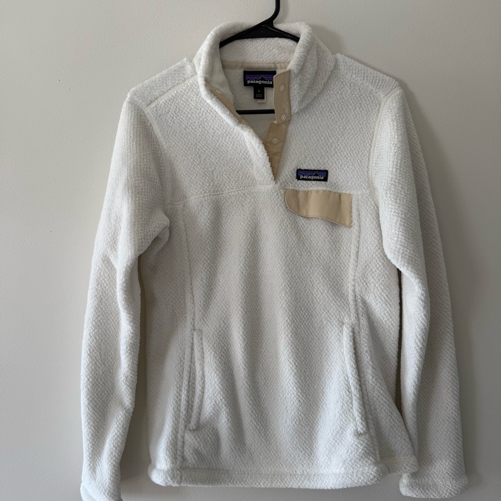 Patagonia Women's Re-Tool Half-Snap Pullover Sz Small in White/Raw Linen Color
